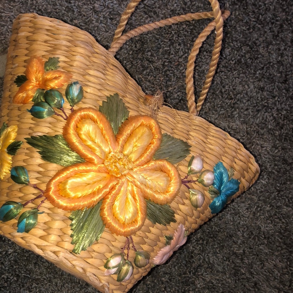 Vintage straw bag handmade in the Philippines